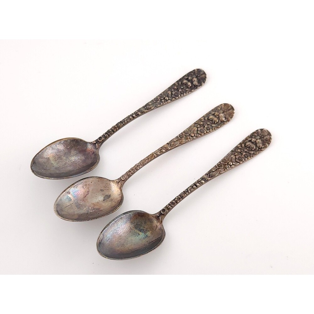Vintage Stieff Rose Sterling Silver Demitasse Spoons - Set of 3 - Ornate Floral